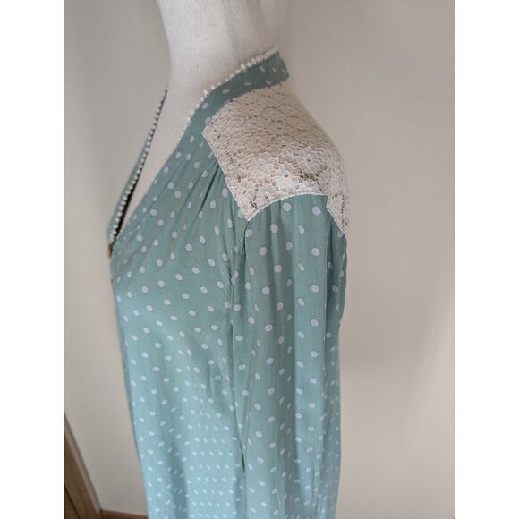 Matilda Jane Womens Enticing Eyelet Top Size XL Green Polka Dot Lace Peasant - Picture 4 of 11